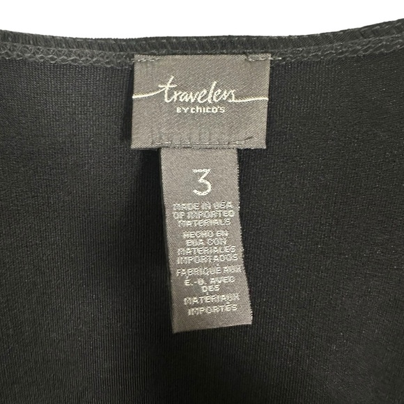 Chicos Size 3 Travelers Black Open Front Jacket Faux Leather Trim Zip Sleeves XL - Picture 5 of 10